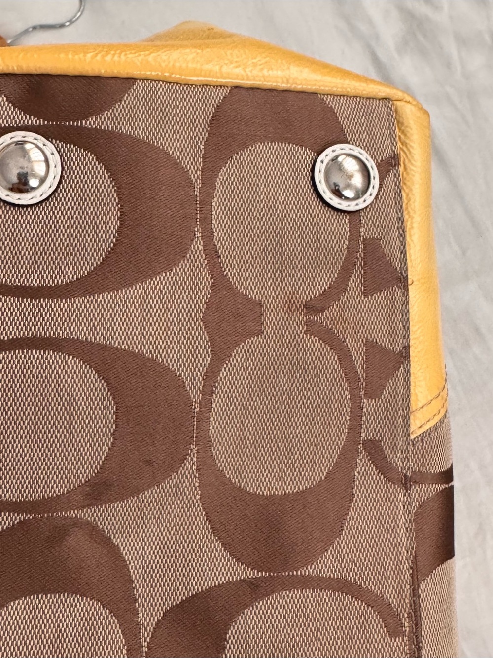 Y2K Coach brown and yellow monogram handbag with buckle accents - Picture 6 of 8